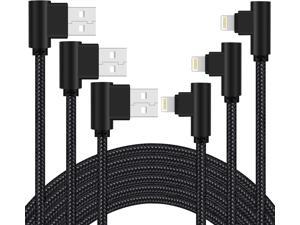 iPhone Charger 3ft MFi Certified 3 Pack 90 Degree Nylon Braided Lightning Cable Right Angle iPhone Charging Cord for iPhone 12 11 Pro X XS XR 8 Plus 7 6 5 and More (Black 3 FT)