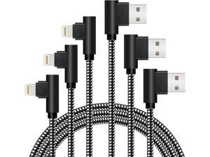 Lightning Cable 10ft iPhone Charger Cable 3PACK 90 Degree Right Angle Nylon Braided Gaming Charging Cord Compatible with iPhone 14 13 12 11 X 8 7 6 Plus iPadBlack White