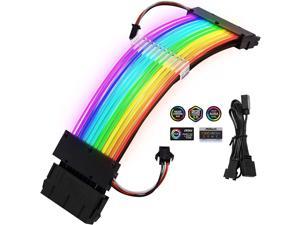 PCCOOLER Power Supply Sleeved Cable Customization 24 Pin ATX RGB Cable Extension Kit 16AWG 5V 3Pin Synchronized PSU Cable for RGB Software from All Major Motherboard Cable Management