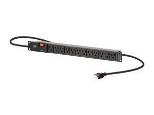 Monoprice 12 Outlet ABS Basic 1U Rackmount Power Distribution Unit - 6 Feet Cord - Black | NEMA 5-15R Surge-Protected Socket Outlets, 1050 Joules