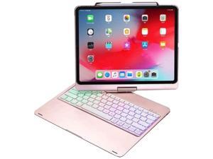 Jennyfly Keyboard Case for 2020 iPad 12.9, ABS 360 Rotate 7 Color Backlit Auto Sleep-Wake Wireless Keyboard Cover with Pen Holder Bluetooth Keyboard Case for 2020 iPad Pro 12.9(4th Gen) - Rose Gold