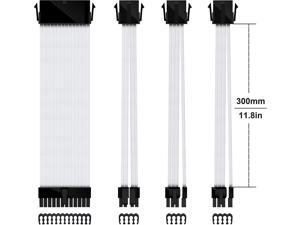 PSU Cable Extension Sleeved Custom Mod GPU PC Power Supply Soft Nylon Braided with Comb Kit 24PIN/8PIN to 6+2Pin/ 8PIN to 4+4PIN-30CM 300MM - White PSU Cable Extension Sleeved Custom Mod GPU PC Power Supply Soft Nylon Braided with Comb Kit 24PIN/8PIN to 6+2Pin/ 8PIN to 4+4PIN-30CM 300MM - White