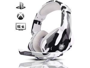Gaming Headset for PS4 Xbox One PC Laptop Mac Nintendo Switch PHOINIKAS 3.5MM PS4 Headset with Mic Over Ear Headset Noise-Cancelling Headset Bass Surround LED Light Comfort Earmuff - Camo