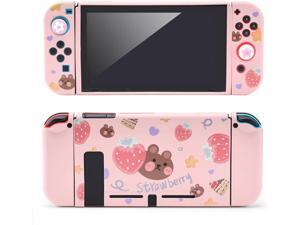 Tscope Protective Case for Nintendo Switch, Pink Soft TPU Slim Case Cover for NS Console and Joy-Con Controllers, with Tempered Glass Screen and 2 Thumb Grips Caps (Strawberry Bear) Tscope Protective Case for Nintendo Switch, Pink Soft TPU Slim Case Cover for NS Console and Joy-Con Controllers, with Tempered Glass Screen and 2 Thumb Grips Caps (Strawberry Bear)