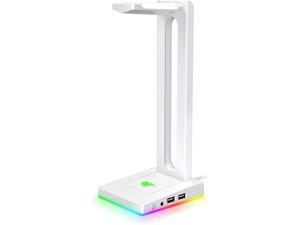 Havit RGB Headphones Stand with 3.5mm AUX and 2 USB Ports Headphone Holder for Gamers Gaming PC Accessories Desk (White)