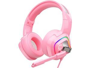 ZIUMIER Z66 Pink Gaming Headset for PS4 PS5 Xbox One PC Wired Over-Ear Headphone with Noise Isolation Microphone LED RGB Light Surround Sound