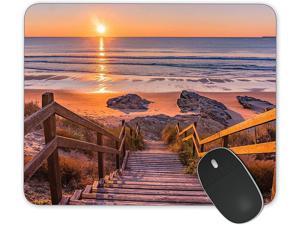 JNKPOAI Wooden Bridge Beach Mouse Pad Anti-Slip Mouse Pad for Office (Beach#2, Square)