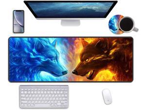 Desk Pad Mat Gaming Mouse Pads with Coasters, 31.5"x11.8" Large XXL Non-Slip Rubber Base Mousepad with Stitched Edges for Work & Gaming, Office & Home (Ice and Fire Wolf Head Galaxy) Desk Pad Mat Gaming Mouse Pads with Coasters, 31.5"x11.8" Large XXL Non-Slip Rubber Base Mousepad with Stitched Edges for Work & Gaming, Office & Home (Ice and Fire Wolf Head Galaxy)