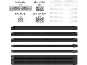 Clovertale Braided ATX Sleeved Cable Extension kit for Power Supply Cable Kit, PSU connectors, 24 Pin, 8 pin, 6 pin 4 + 4 Pin, 6 Pack, with Reusable Fastening Cable Ties 10 Pack (Black) Clovertale Braided ATX Sleeved Cable Extension kit for Power Supply Cable Kit, PSU connectors, 24 Pin, 8 pin, 6 pin 4 + 4 Pin, 6 Pack, with Reusable Fastening Cable Ties 10 Pack (Black)