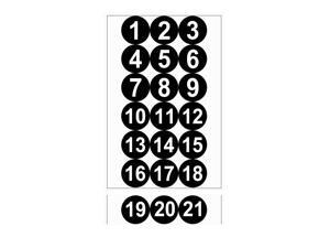 Round Number Stickers, 75mm Dia Number 1-21 Self Adhesive PVC Label Waterproof White Word(Black Background)