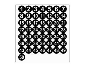 Round Number Stickers, 38mm Dia Number 1-50 Self Adhesive PVC Label Waterproof White Word(Black Background) Round Number Stickers, 38mm Dia Number 1-50 Self Adhesive PVC Label Waterproof White Word(Black Background)