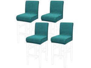 Stretch Bar Stool Covers, Pub Counter Height Side Chair Covers with Square Lattice Teal 4Pcs