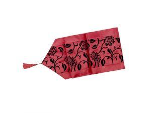 76"X11" Raised Flower Blossom Flocked Damask Table Runner Cloth Decor Dark Red