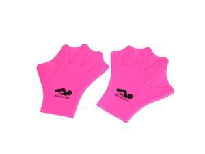Pair Fuchsia Silicone Diving Swimming Training Webbed Gloves Hand Paddles