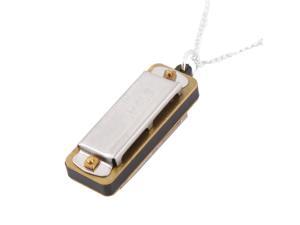 Portable Necklace Style Harmonica Mouth Organ w String Silver Tone Portable Necklace Style Harmonica Mouth Organ w String Silver Tone