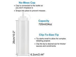 Plastic White 24oz Squeeze Bottle Jar Containers with Cap for Ketchup Syrup Dressings Condiment Multi-purpose Squirt Bottle 2pcs