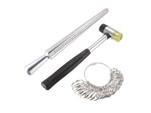 Ring Sizer Mandrel Kit Aluminum 4 Sizes Finger Measuring Stick Ruler Gauge with 27 Zinc Alloy US Circle Models Rubber Hammer 1 Set