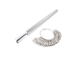 Ring Sizer Mandrel Kit 4 Sizes Finger Measuring Stick Gauge Ruler Aluminum Zinc Alloy Measurement Tool Silver Tone 1 Set