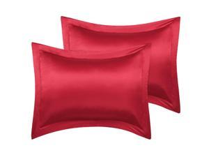 Standard Pillow Shams, Set of 2, 20x26inch Satin Pillowcase for Hair and Skin, Silky Oxford Pillow Cases Covers with Envelope Closure, Wine Red