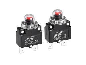 Thermal Circuit Breakers 26A 125/250V AC 32V DC Push Button Reset Overload Protector Switch with Waterproof Cap 2 Pcs