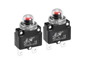 Thermal Circuit Breakers 7A 125/250V AC 32V DC Push Button Reset Overload Protector Switch with Waterproof Cap 2 Pcs