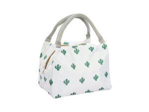 Insulated Lunch Bag Box Travel Oxford Fabric Lunch Tote Bag Dinner Warmer Cooler Pouch Bag with Zipper Closure, White, Cactus Pattern