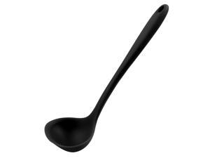 sourcing map Silicone Soup Ladle Spoon 11.6 Inch Length Heat Resistant to 450°F One Piece Design Restaurant Kitchen Cooking Utensil for Serving Soup Black