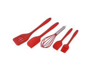 Silicone Heat Resistant Spatula Brush Whisk Baking Tool Utensil Set Red 5 in 1