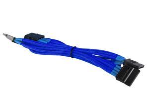 Dark Blue 4-Pin to 3x SATA Cable Cord Premium Braided Adapter PC Computer