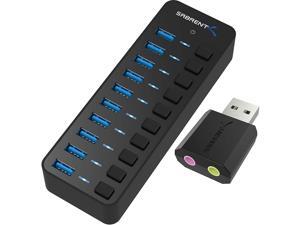 Sabrent 10-Port 60W USB 3.0 Hub + USB External Stereo Sound Adapter Sabrent 10-Port 60W USB 3.0 Hub + USB External Stereo Sound Adapter
