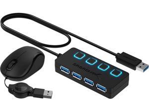 Sabrent 4-Port USB 3.0 Hub + Mini Travel USB Optical Mouse with Retractable Cable Sabrent 4-Port USB 3.0 Hub + Mini Travel USB Optical Mouse with Retractable Cable