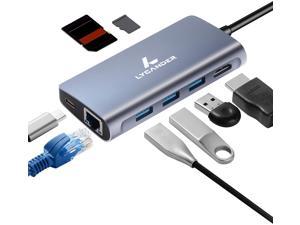 SD & MicroSD Card Reader 8 In 1 Type C Hub with Ethernet 4K HDMI USB C Power Delivery Portable Hub for MacBook Pro and Other Type-C Devices LYCANDER USB C Hub 3x USB 3.0 Type A Ports 