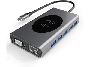 USB C Hub 13 in 1 Triple Display Hub USB C Docking Station with 4K HDMI 1080P VGA PD Ethernet USB C to USB 3.0 Card Reader USB-C Data Compatible Wireless Charging with MacBook USB C Dock USB C Hub 13 in 1 Triple Display Hub USB C Docking Station with 4K HDMI 1080P VGA PD Ethernet USB C to USB 3.0 Card Reader USB-C Data Compatible Wireless Charging with MacBook USB C Dock