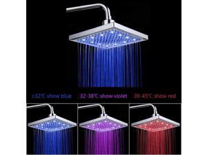 8-inches Square LED Light 3 Colors-changing Temperature Sensor Controlled Rainfall Top Spray Shower Head SDH-B1 8-inches Square LED Light 3 Colors-changing Temperature Sensor Controlled Rainfall Top Spray Shower Head SDH-B1
