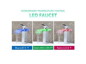 Bathroom Waterfall LED Glass Faucet Waterfall Brass Basin Faucet Deck Mounted Basin Sink Mixer Tap S-035