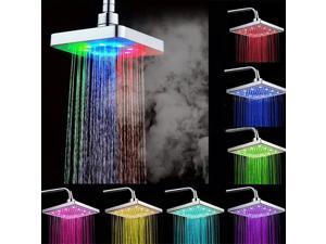 8-inch Square Temperature Sensitive Rainfall LED Shower Head 3 Color Change 