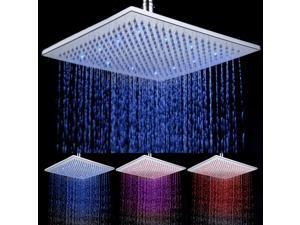 12 inches Square Bathroom Stainless Steel LED Light Rain 3 Color Flashing Temperature Sensor LED Top Shower Head SDH-A7