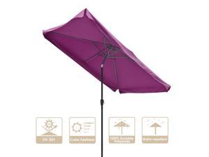 Metal Patio Umbrella 6 Ribs Market Table Umbrella Tilt Crank Outdoor Rectangular Sun Shade Cover