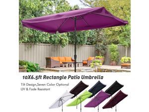 10x65ft Aluminum Outdoor Patio Umbrella w Valance Sunshade Crank Tilt Market Garden Yard Wine Red