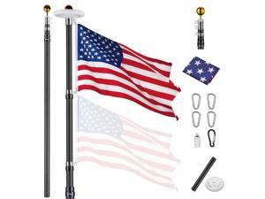 SCWN 25FT Telescoping Black Flag Pole Kit,Heavy Duty Aluminum FlagPole with 3x5 American Flag,Flag Pole for Outside,Yard,Residential or Commercial 