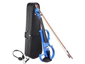 4/4 Electric Violin Full Size Wood Silent Fiddle Fittings Headphone Blue 4/4 Electric Violin Full Size Wood Silent Fiddle Fittings Headphone Blue