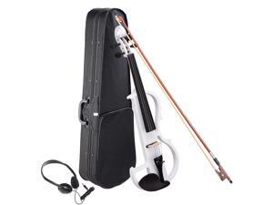 4/4 Electric Violin Full Size Wood Silent Fiddle Fittings Headphone White 4/4 Electric Violin Full Size Wood Silent Fiddle Fittings Headphone White