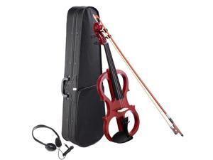 4/4 Electric Violin Full Size Wood Silent Fiddle Bow Headphone Case Jujube Red 4/4 Electric Violin Full Size Wood Silent Fiddle Bow Headphone Case Jujube Red