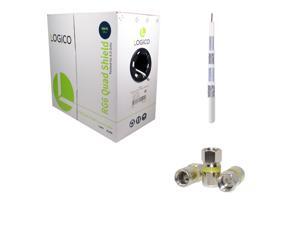 LOGICO RG6 Quad Shield Coaxial Cable 500FT White + 50 Piece F-Type Compression Connectors Kit LOGICO RG6 Quad Shield Coaxial Cable 500FT White + 50 Piece F-Type Compression Connectors Kit