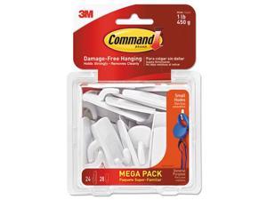 Command General Purpose Hooks 1lb Capacity Plastic White 24 Hooks 28 Strips/Pack