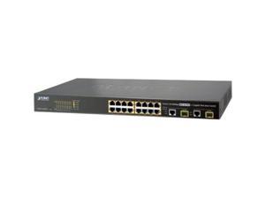 Planet FGSW1816HPS 16Port 10100 TX 8023at PoE  2Port Gigabit TP  SFP Combo Web Smart Ethernet Switch