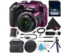 Nikon COOLPIX B500 Digital Camera (Purple) + 128GB SDXC Class 10 Memory Card + Flexible Tripod with Gripping Rubber Legs + Small Soft Carrying Case + Micro HDMI Cable + SD Card USB Reader Bundle