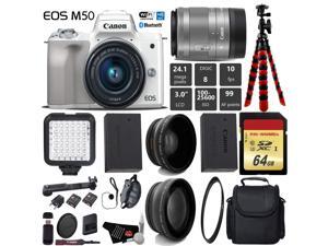Canon EOS M50 Mirrorless Digital Camera (White) with 15-45mm Lens + LED + UV FLD CPL Filter Kit + Wide Angle & Telephoto Lens + Camera Case + Tripod + Card Reader - International Version Canon EOS M50 Mirrorless Digital Camera (White) with 15-45mm Lens + LED + UV FLD CPL Filter Kit + Wide Angle & Telephoto Lens + Camera Case + Tripod + Card Reader - International Version