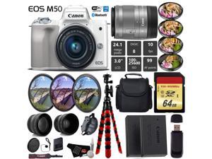 Canon EOS M50 Mirrorless Digital Camera (White) with 15-45mm Lens + UV FLD CPL Filter Kit + 4 PC Macro Kit + Wide Angle & Telephoto Lens + Camera Case + Tripod + Card Reader - International Version Canon EOS M50 Mirrorless Digital Camera (White) with 15-45mm Lens + UV FLD CPL Filter Kit + 4 PC Macro Kit + Wide Angle & Telephoto Lens + Camera Case + Tripod + Card Reader - International Version