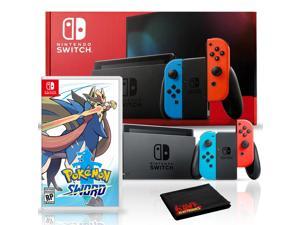 Nintendo Switch with Neon Blue and Red JoyCon Bundle with Pokemon Sword